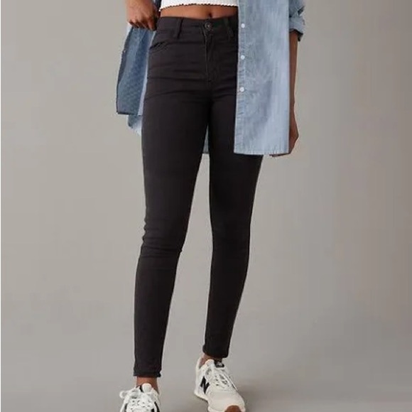 AEO Black 360 Next Level Stretch Super High Rise Jeggings - Picture 1 of 10
